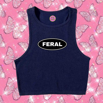 Feral Crop Tank Top Navy Blue Shirts & Tops PinkLimes Trending Streetwear