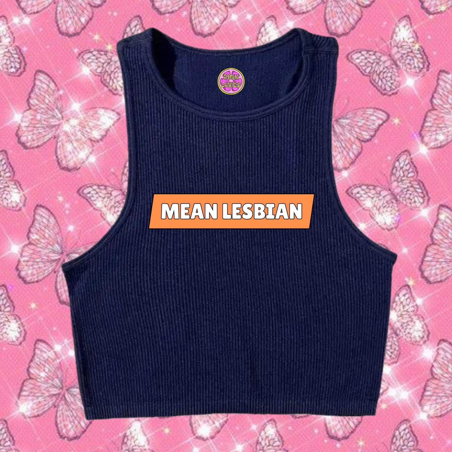 Mean Lesbian Crop Tank Top Navy Blue Shirts & Tops PinkLimes Trending Streetwear