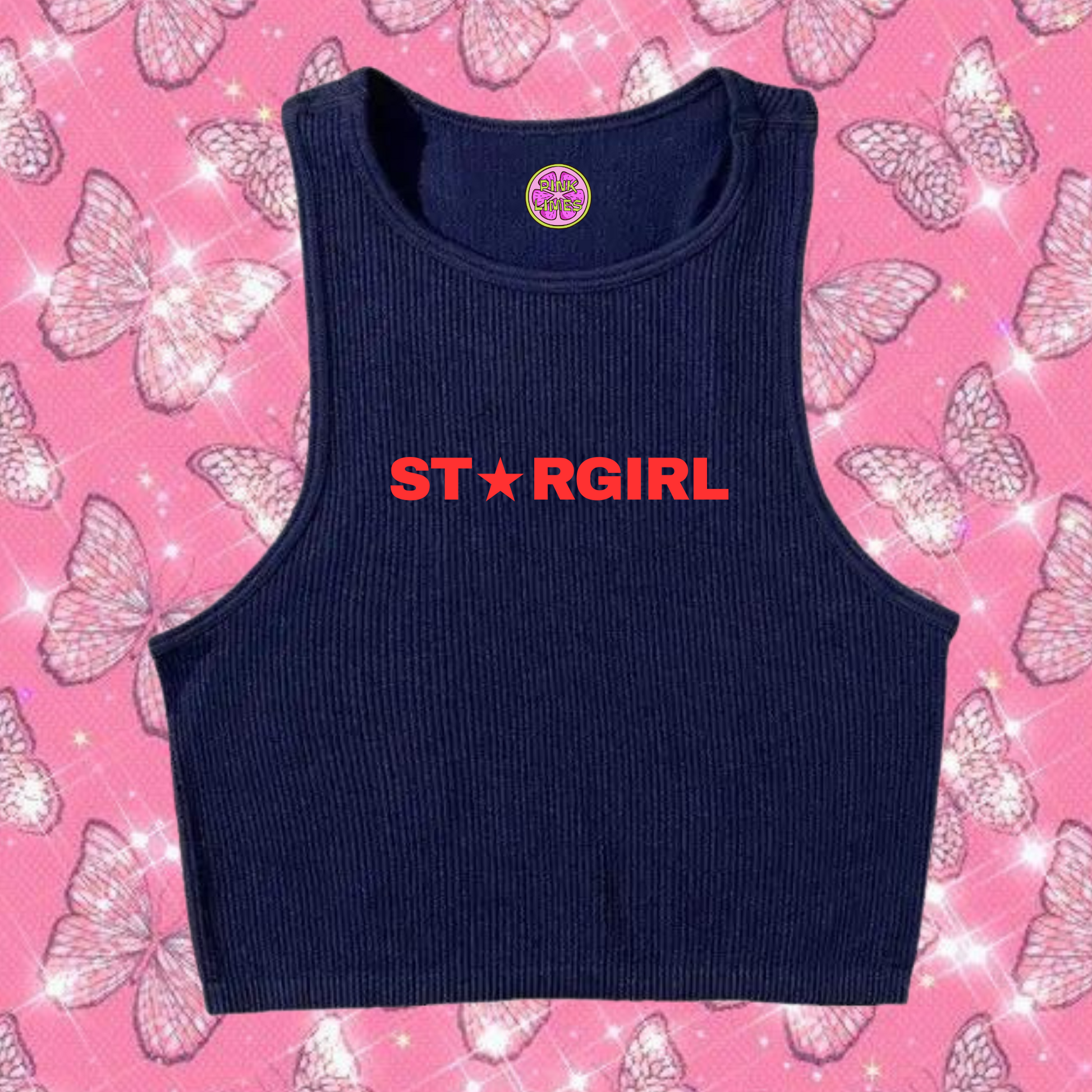Star Girl Crop Tank Top Navy Blue Shirts & Tops PinkLimes Trending Streetwear
