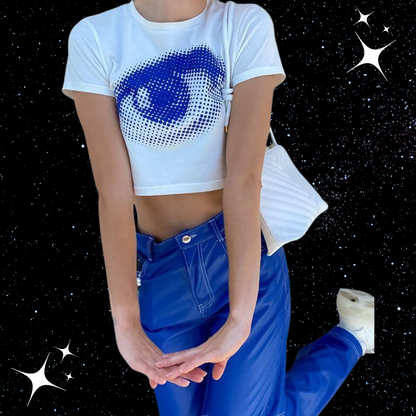 Pixel Eye White Crop Tee Shirts & Tops PinkLimes Trending Streetwear