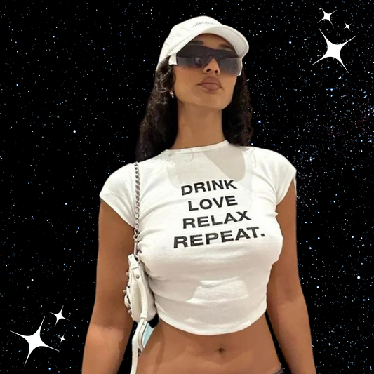 Drink Love Relax Repeat White Crop Tee PinkLimes Trending Streetwear