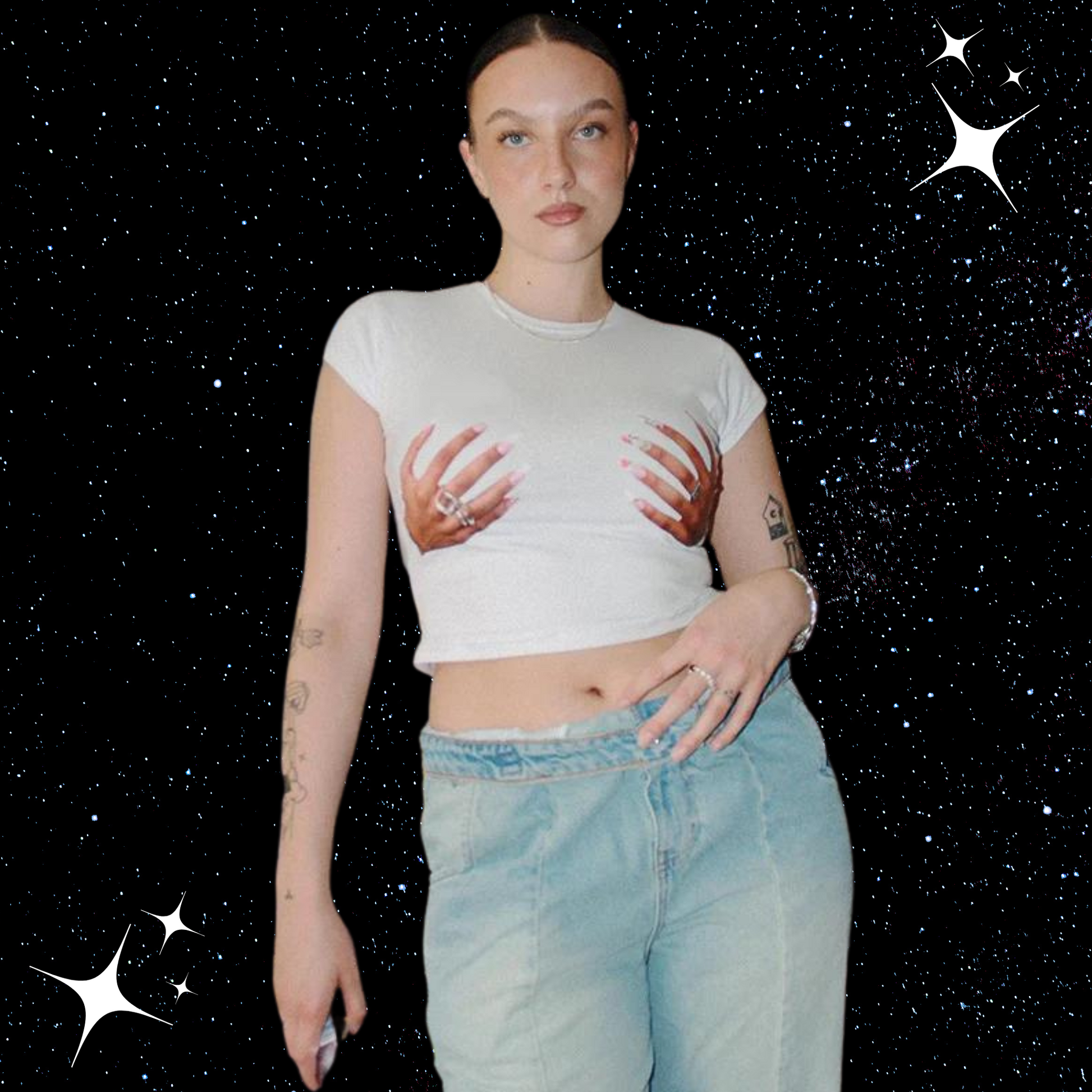 Hands Print White Crop Tee PinkLimes Trending Streetwear