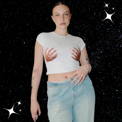 Hands Print White Crop Tee PinkLimes Trending Streetwear