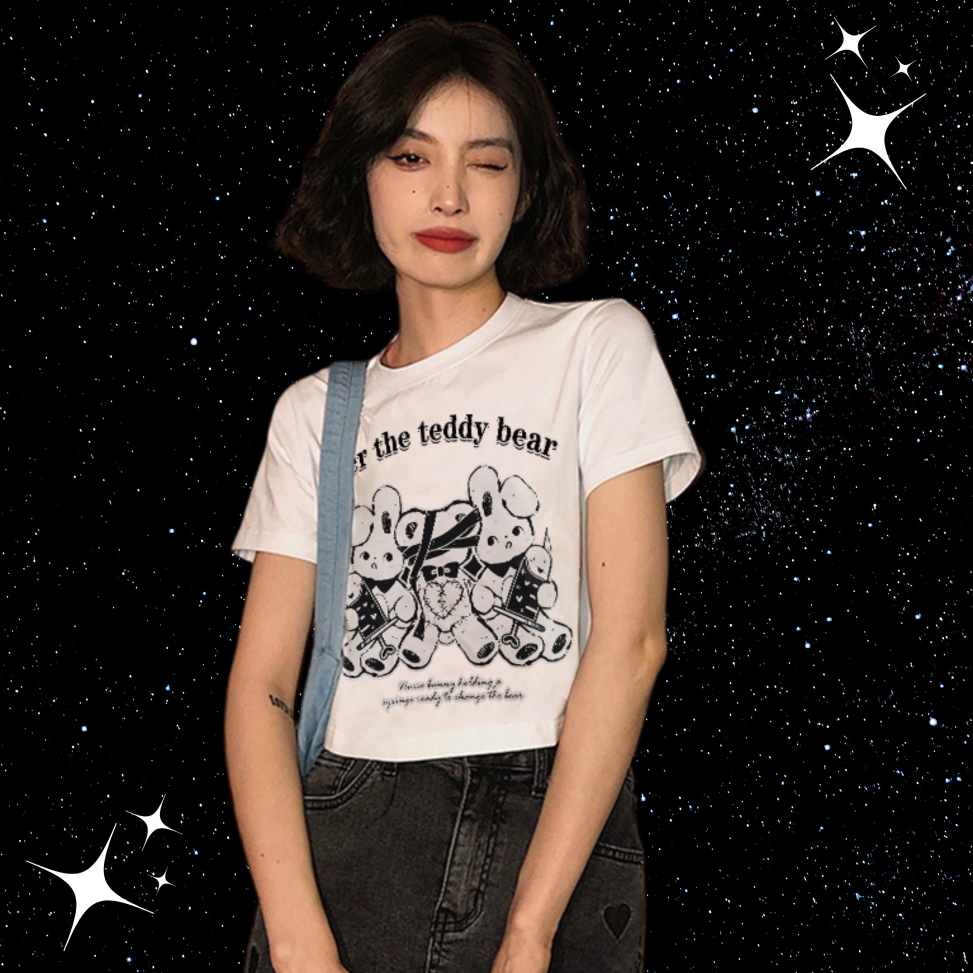 Cover The Teddy Bear Crop Tee Shirts & Tops PinkLimes Trending Streetwear