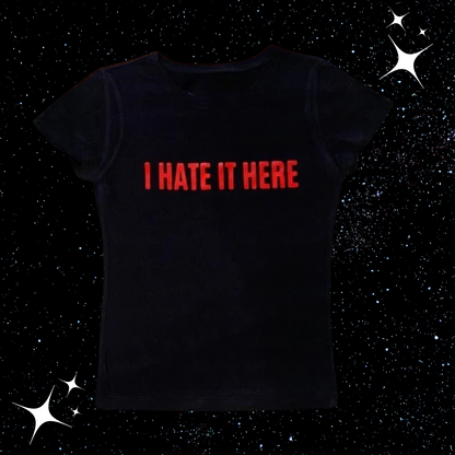 I Hate It Here Crop Tee Shirts & Tops PinkLimes Trending Streetwear