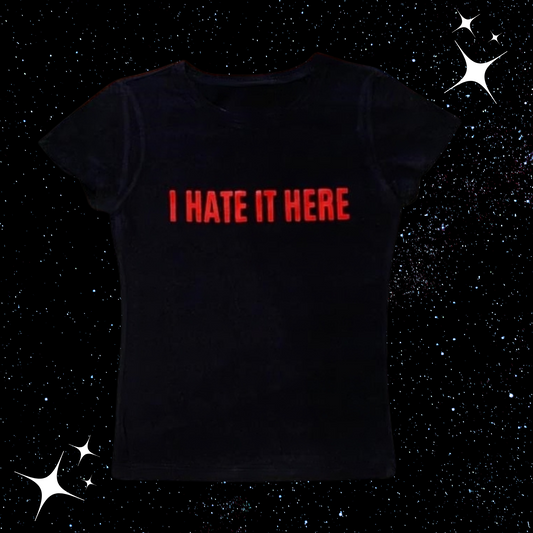 I Hate It Here Crop Tee Shirts & Tops PinkLimes Trending Streetwear