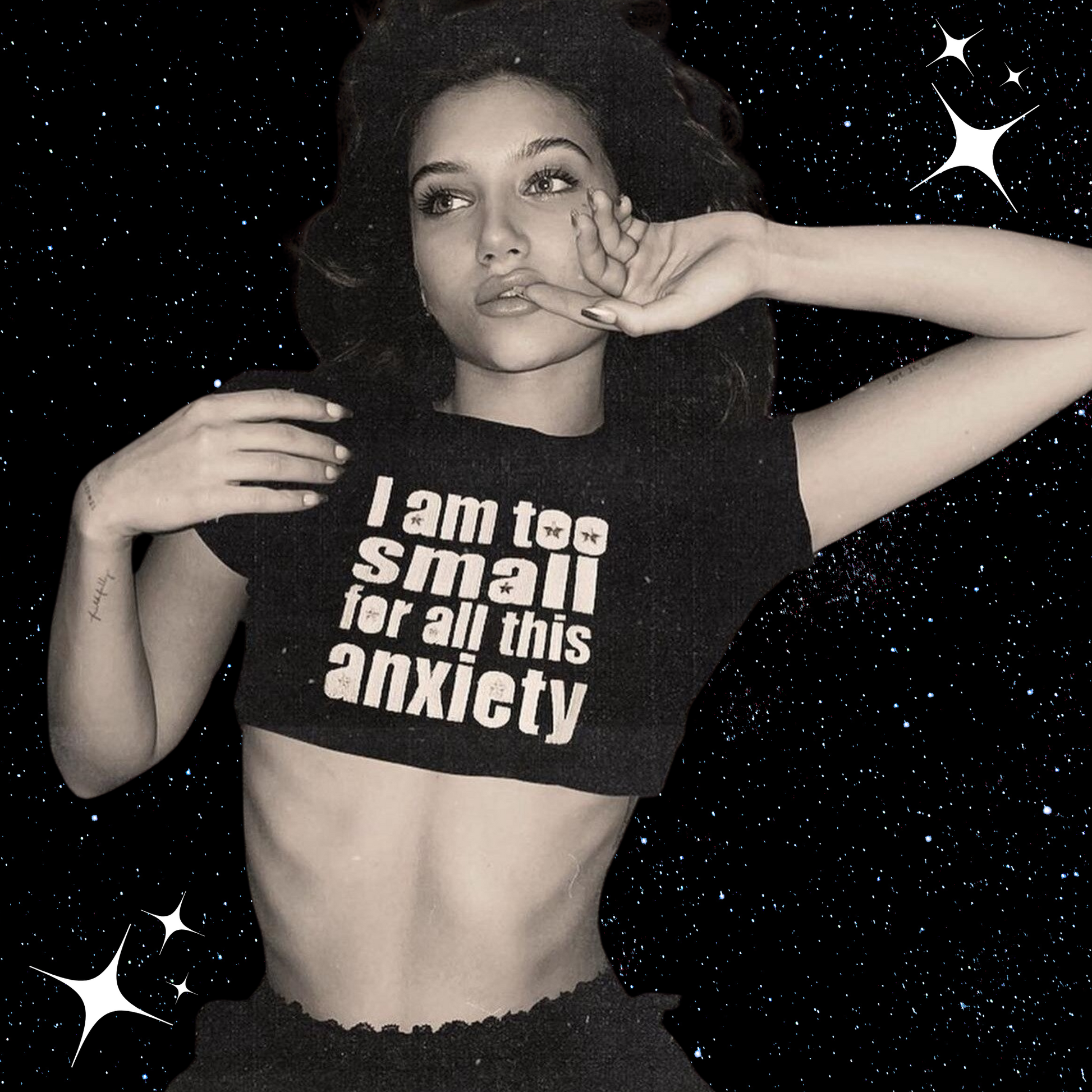 I Am Too Small for All This Anxiety Crop Tee Black Shirts & Tops PinkLimes Trending Streetwear