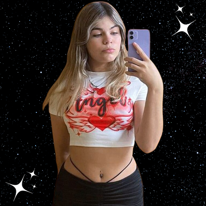 Angel Crop Tee Shirts & Tops PinkLimes Trending Streetwear
