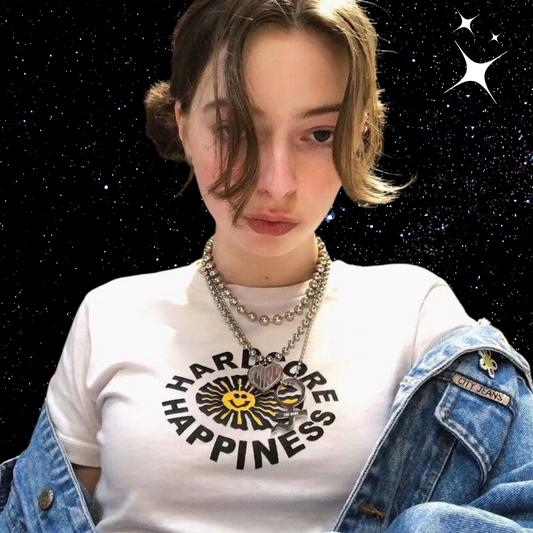Hardcore Happiness Crop Tee Shirts & Tops PinkLimes Trending Streetwear