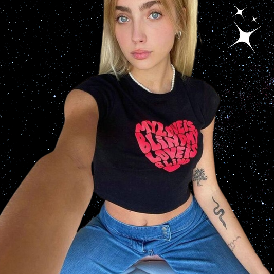 My Love Is Blind Crop Tee Black Shirts & Tops PinkLimes Trending Streetwear