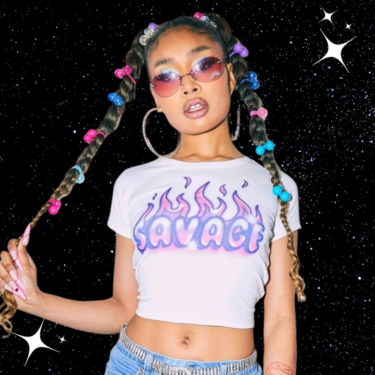 Savage Graffiti Print Crop Tee Shirts & Tops PinkLimes Trending Streetwear