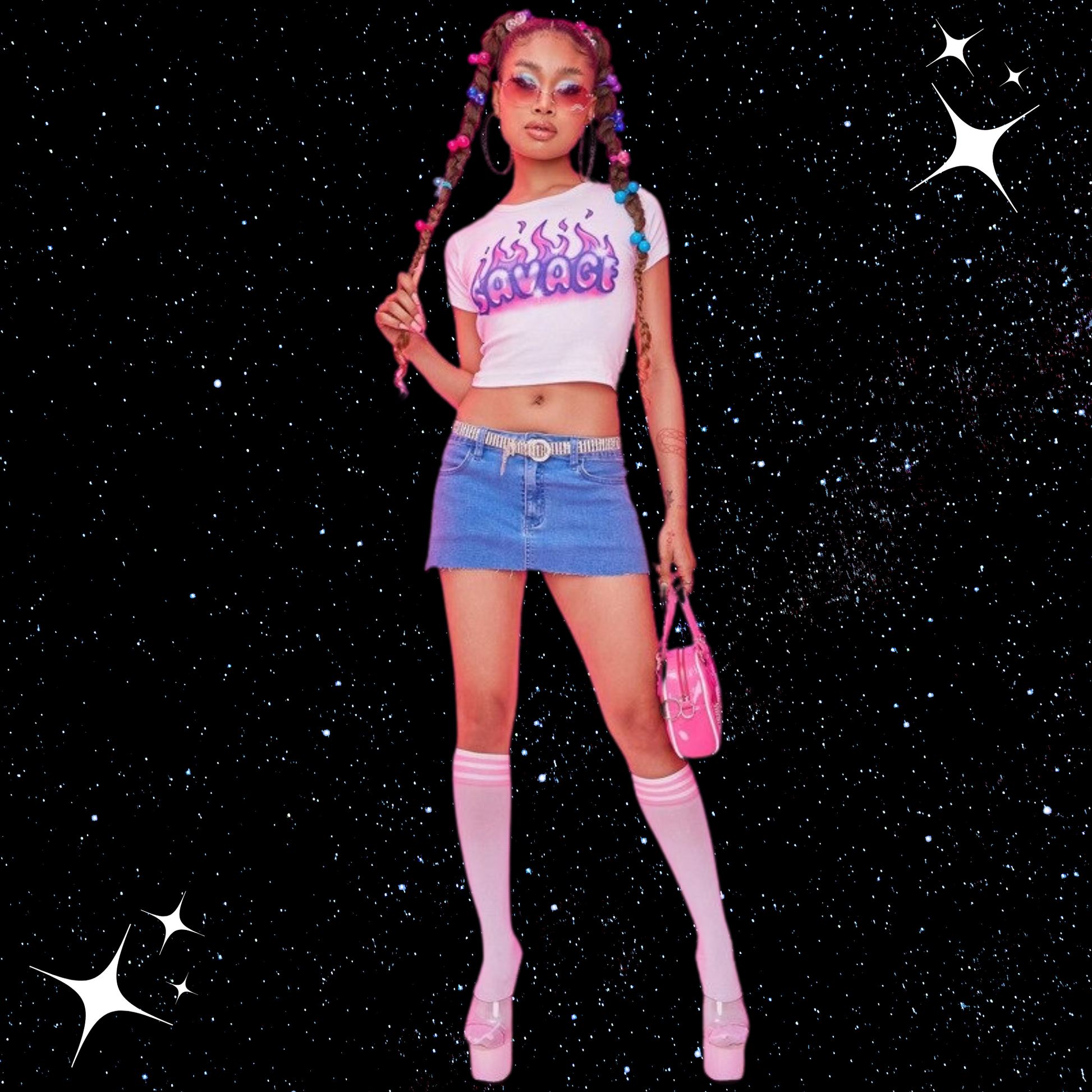 Savage Graffiti Print Crop Tee Shirts & Tops PinkLimes Trending Streetwear