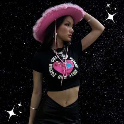 Cute And Psycho Crop Tee Shirts & Tops PinkLimes Trending Streetwear