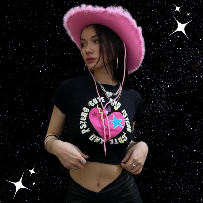 Cute And Psycho Crop Tee Shirts & Tops PinkLimes Trending Streetwear