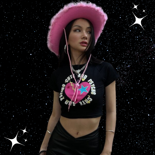 Cute And Psycho Crop Tee Shirts & Tops PinkLimes Trending Streetwear