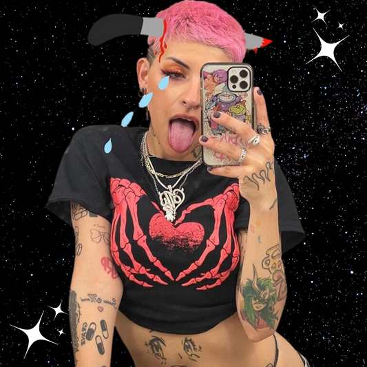 Skeleton Love Hands Crop Tee Shirts & Tops PinkLimes Trending Streetwear