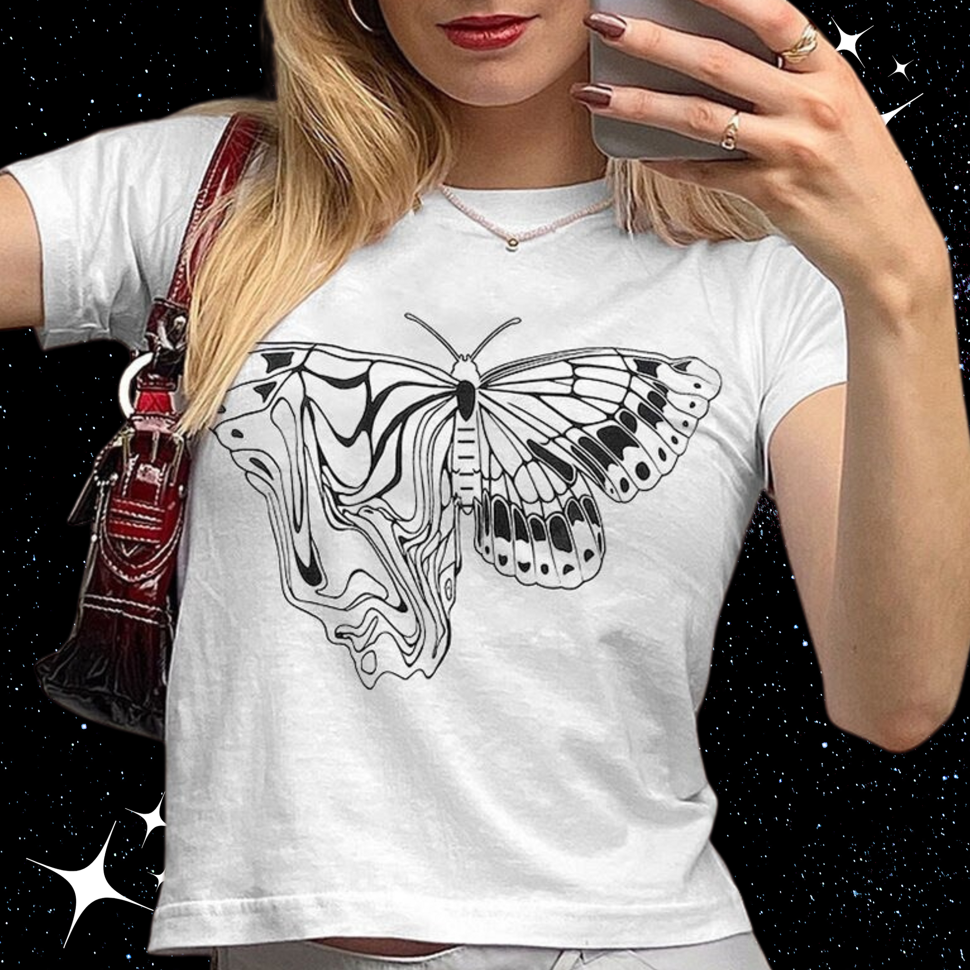 Trippy Butterfly Crop Tee Shirts & Tops PinkLimes Trending Streetwear