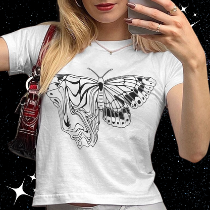 Trippy Butterfly Crop Tee Shirts & Tops PinkLimes Trending Streetwear