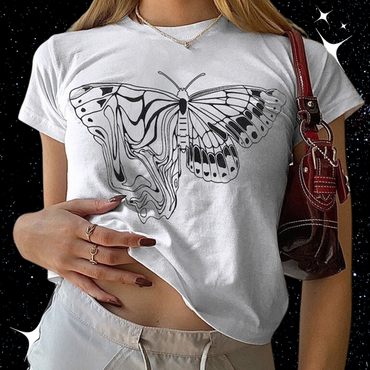 Trippy Butterfly Crop Tee Shirts & Tops PinkLimes Trending Streetwear