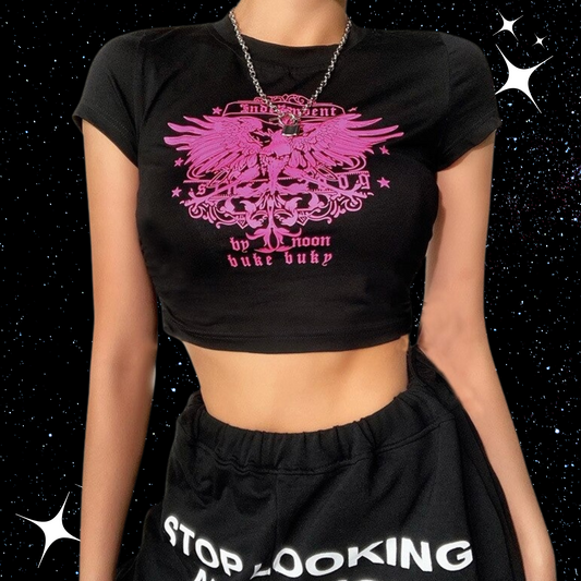 Angel Wings Crop Tee Shirts & Tops PinkLimes Trending Streetwear