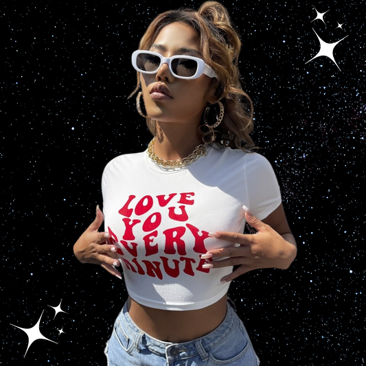 Love You Every Minute Crop Tee White Shirts & Tops PinkLimes Trending Streetwear