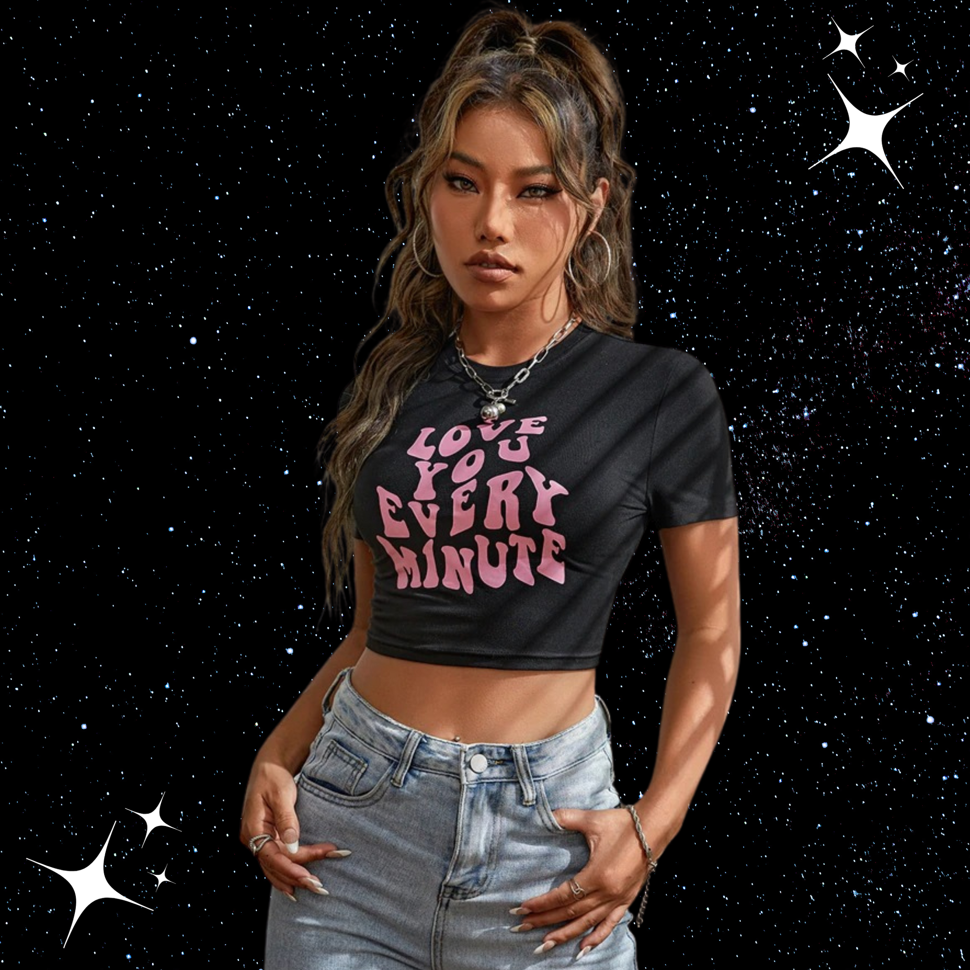 Love You Every Minute Crop Tee Black Shirts & Tops PinkLimes Trending Streetwear