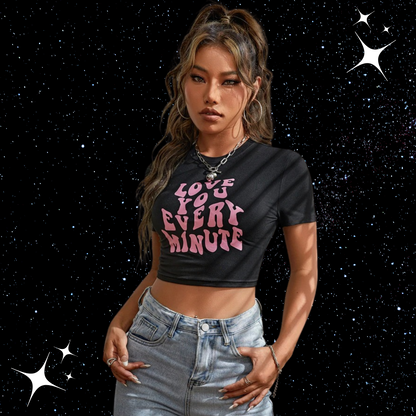 Love You Every Minute Crop Tee Black Shirts & Tops PinkLimes Trending Streetwear