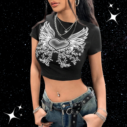 Angel Heart Gothic Crop Tee Shirts & Tops PinkLimes Trending Streetwear