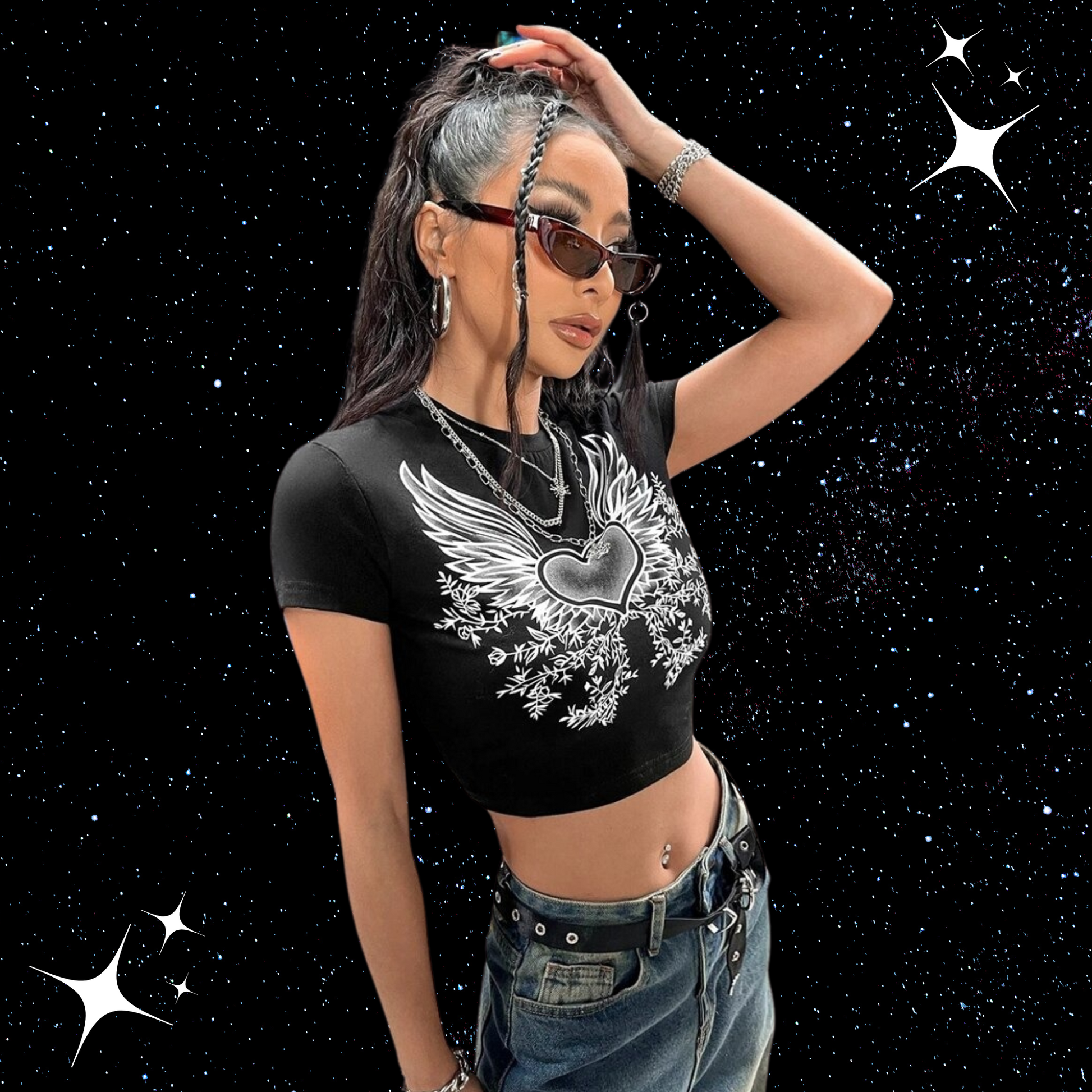 Angel Heart Gothic Crop Tee Shirts & Tops PinkLimes Trending Streetwear
