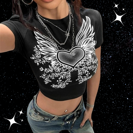 Angel Heart Gothic Crop Tee Shirts & Tops PinkLimes Trending Streetwear