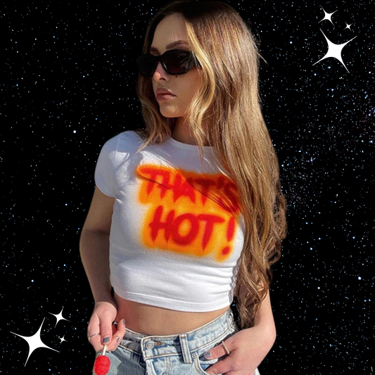 That's Hot Graffiti Crop Tee Orange Text Shirts & Tops PinkLimes Trending Streetwear