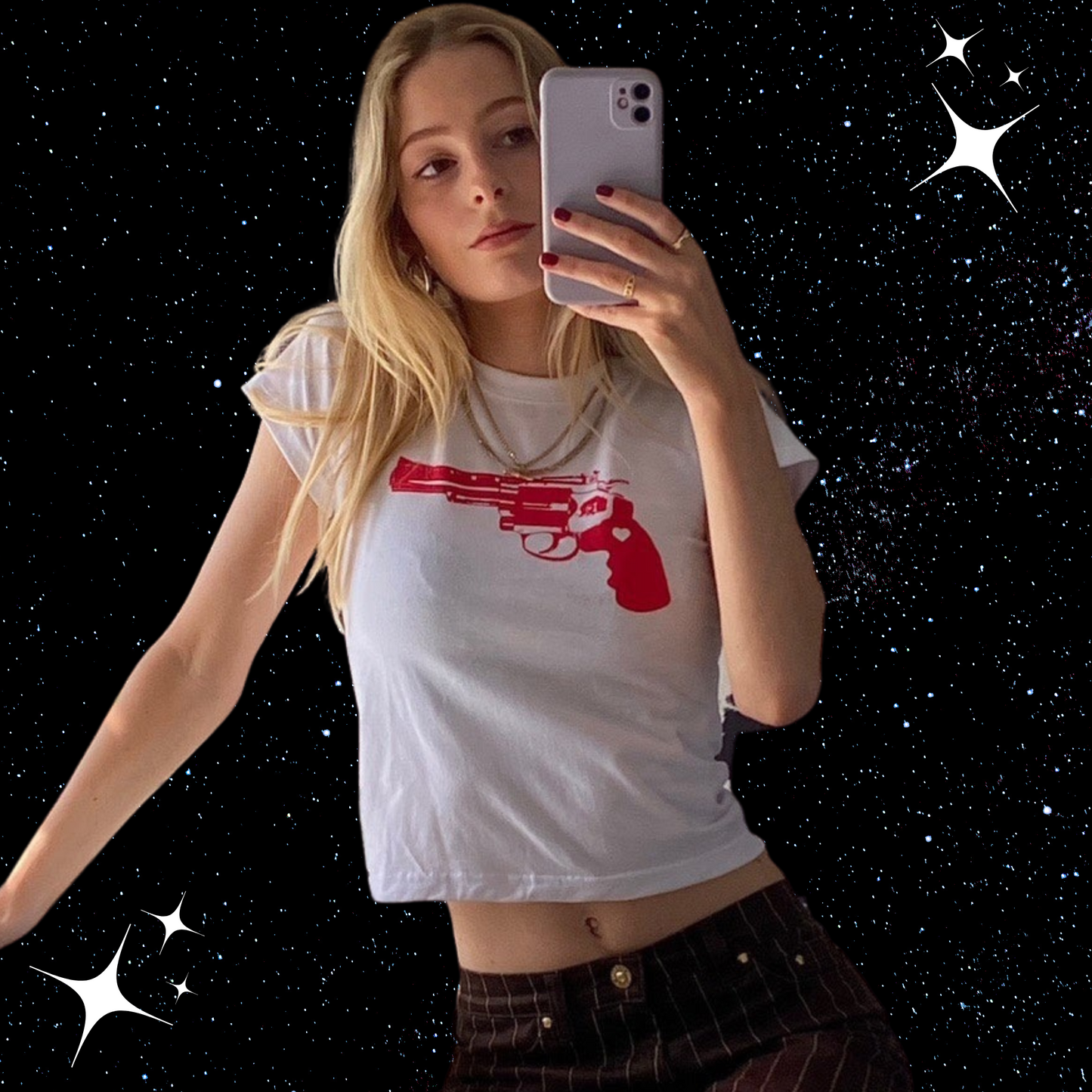 Red Pistol Crop Tee Shirts & Tops PinkLimes Trending Streetwear