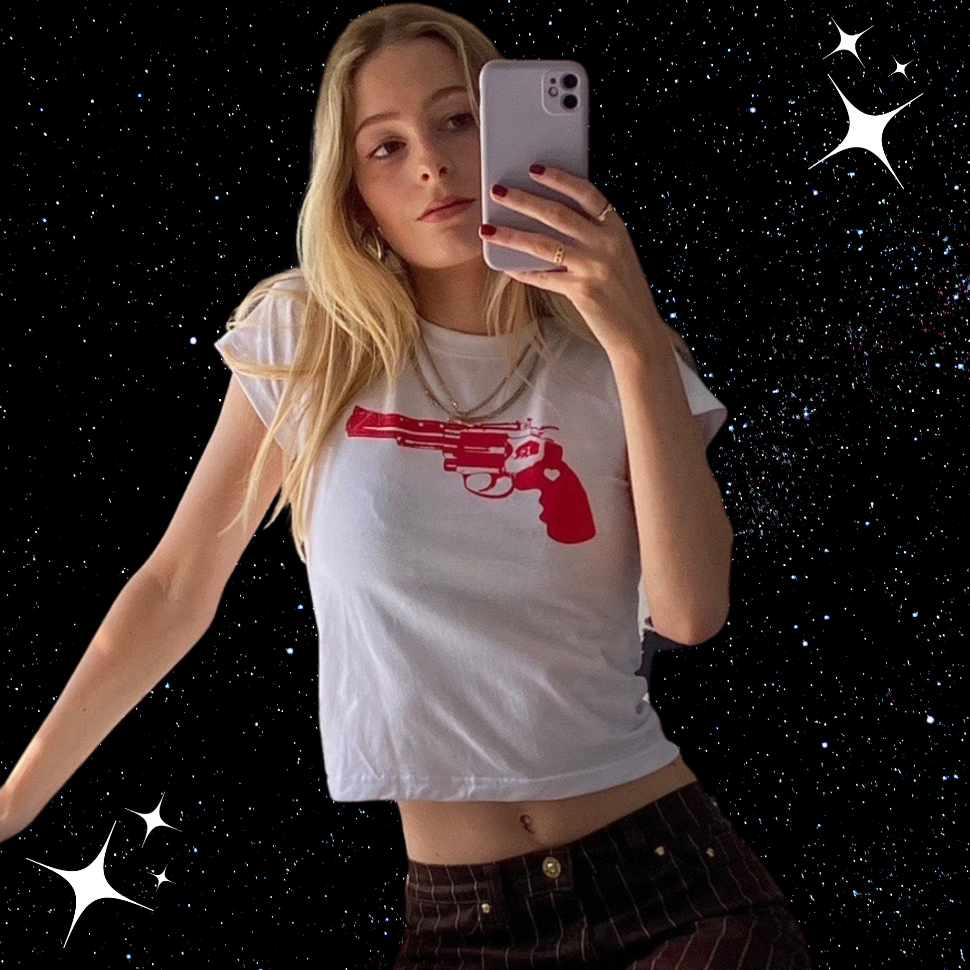 Red Pistol Crop Tee Shirts & Tops PinkLimes Trending Streetwear
