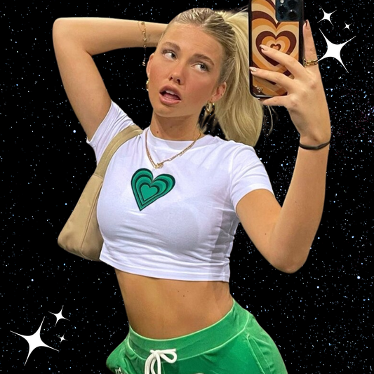 Green Heart Crop Tee Shirts & Tops PinkLimes Trending Streetwear