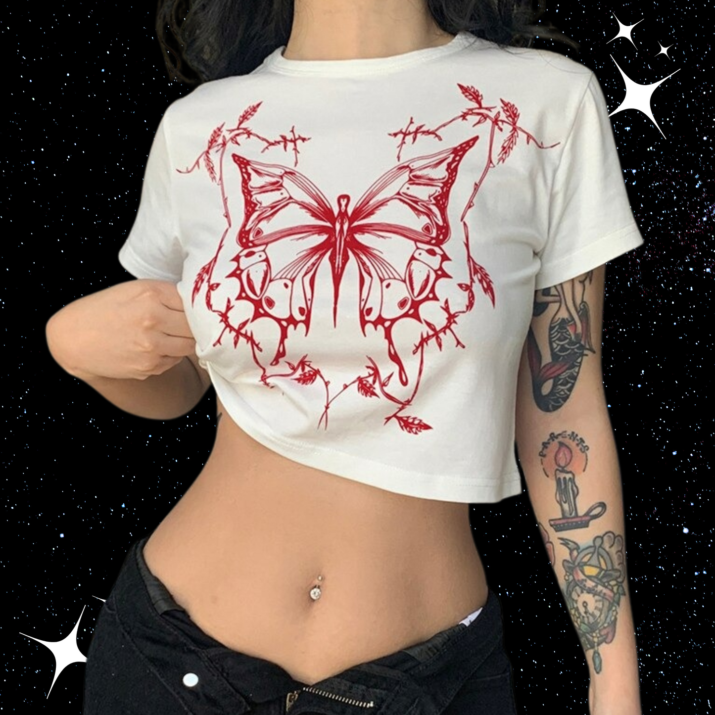 Butterfly Print Crop Tee Shirts & Tops PinkLimes Trending Streetwear