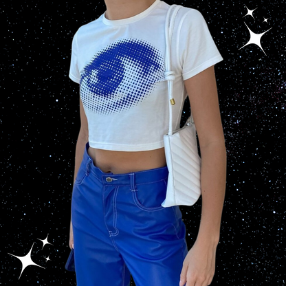 Pixel Eye White Crop Tee Shirts & Tops PinkLimes Trending Streetwear