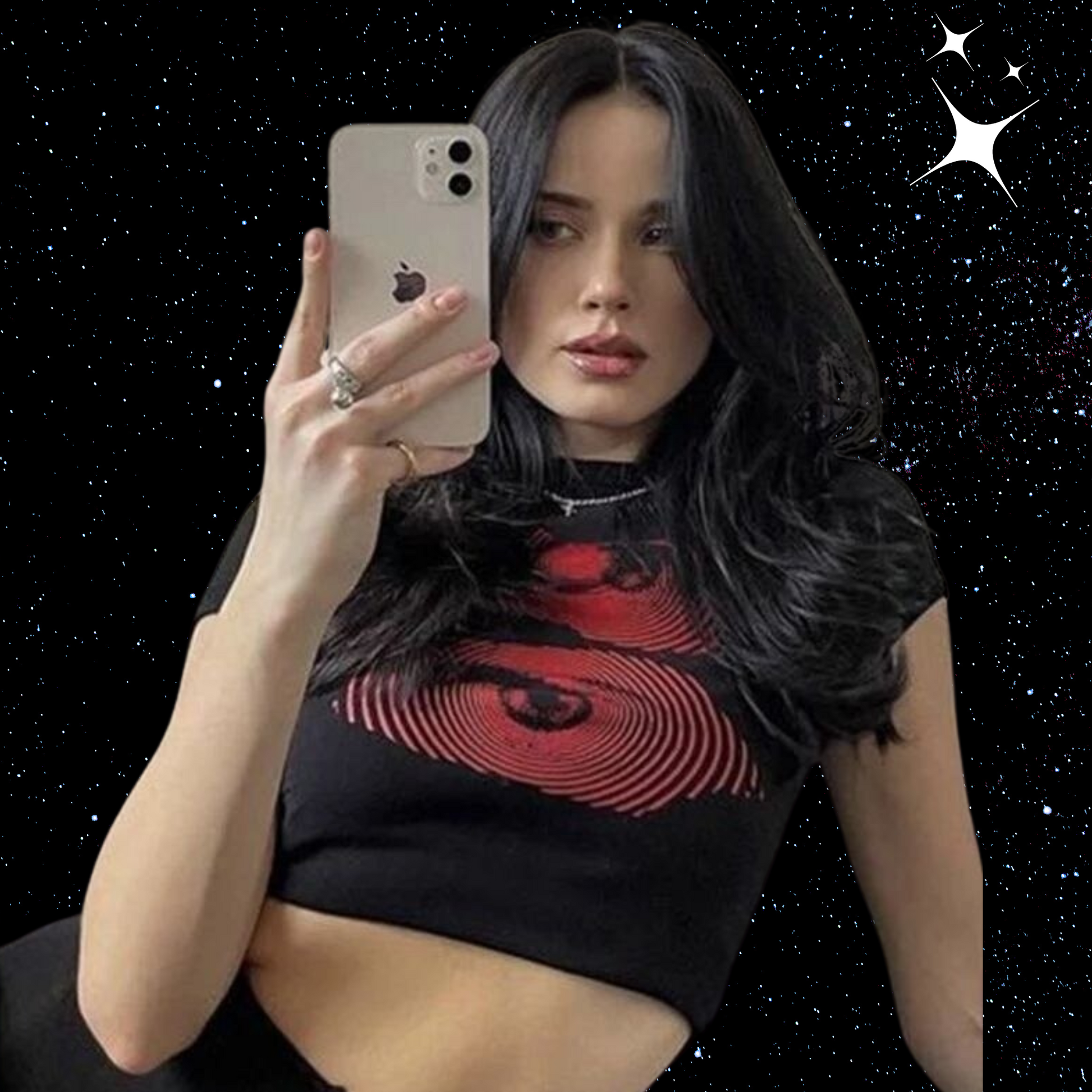Eye Print Black Crop Tee Shirts & Tops PinkLimes Trending Streetwear