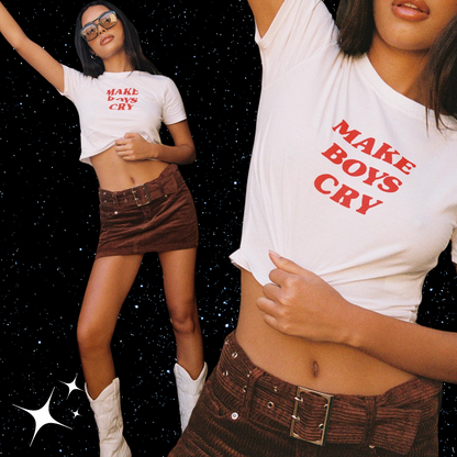 Make Boys Cry Crop Tee Shirts & Tops PinkLimes Trending Streetwear