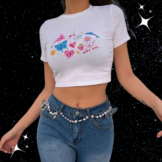 y2k Print Crop Tee Shirts & Tops PinkLimes Trending Streetwear