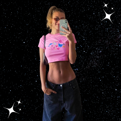 y2k Print Crop Tee Pink Shirts & Tops PinkLimes Trending Streetwear