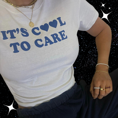It's Cool To Care White Crop Tee Shirts & Tops PinkLimes Trending Streetwear