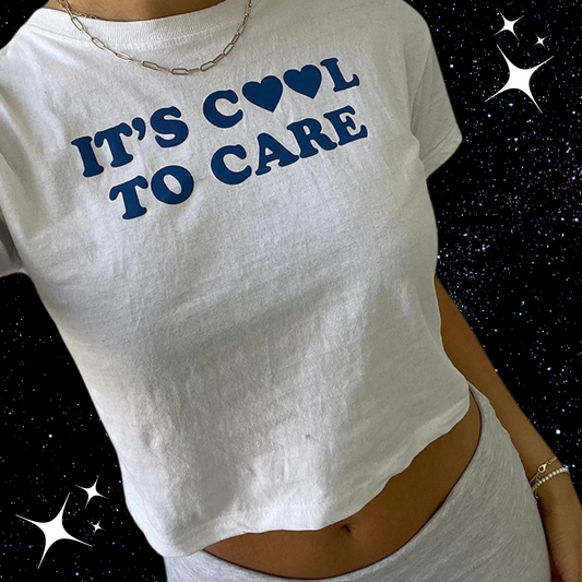 It's Cool To Care White Crop Tee Shirts & Tops PinkLimes Trending Streetwear