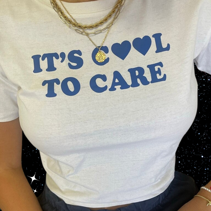 It's Cool To Care White Crop Tee Shirts & Tops PinkLimes Trending Streetwear