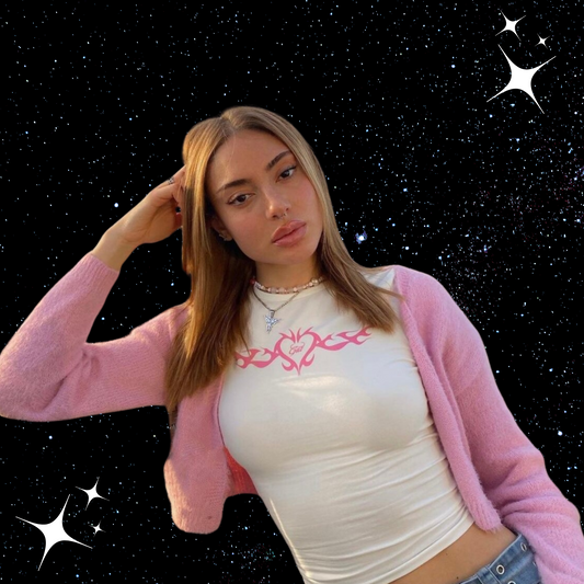 Heart Print White Crop Tee Shirts & Tops PinkLimes Trending Streetwear