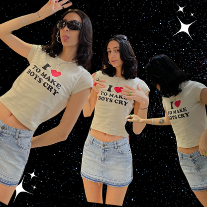 I Love To Make Boys Cry Crop Tee Shirts & Tops PinkLimes Trending Streetwear