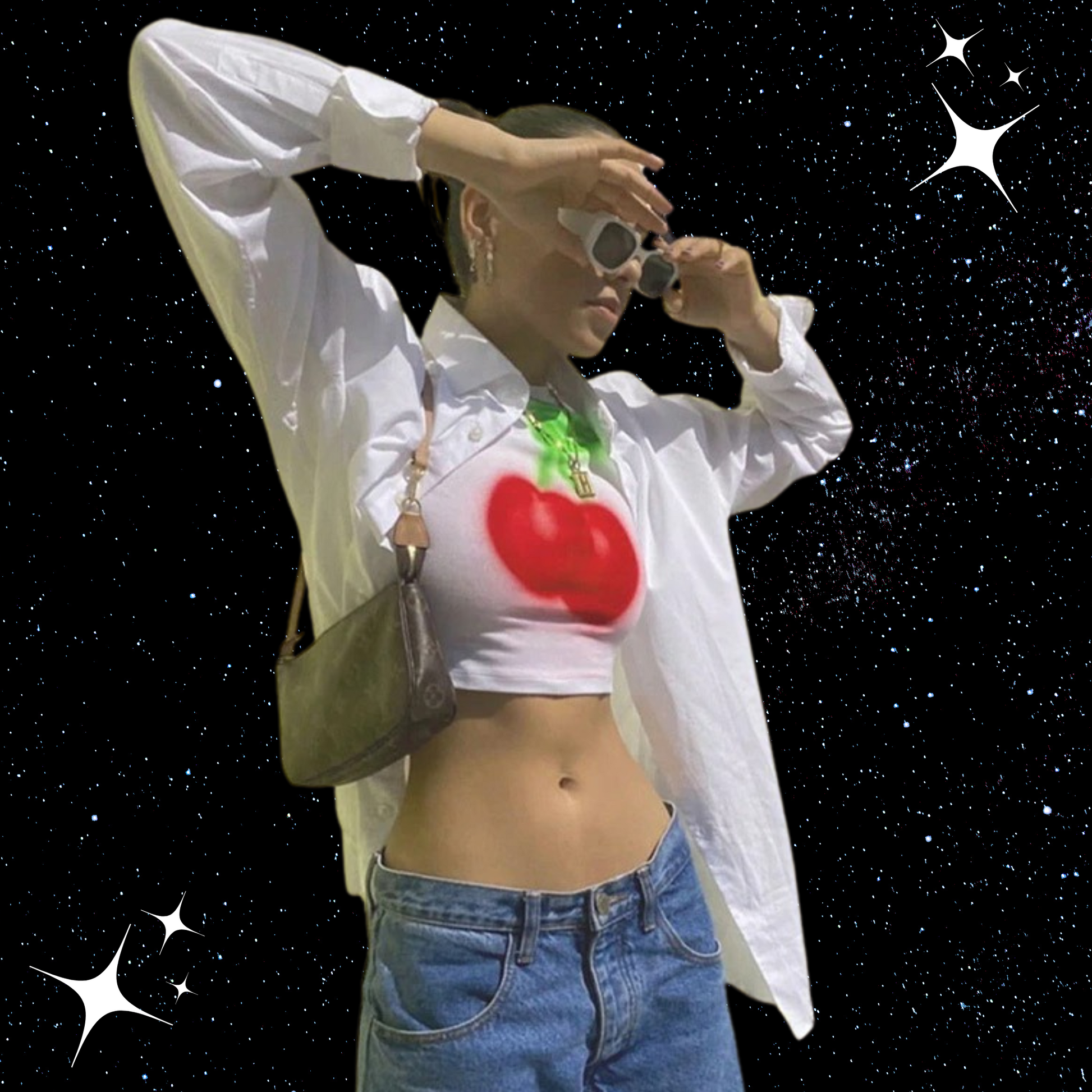 Cherry Print White Crop Tee Shirts & Tops PinkLimes Trending Streetwear