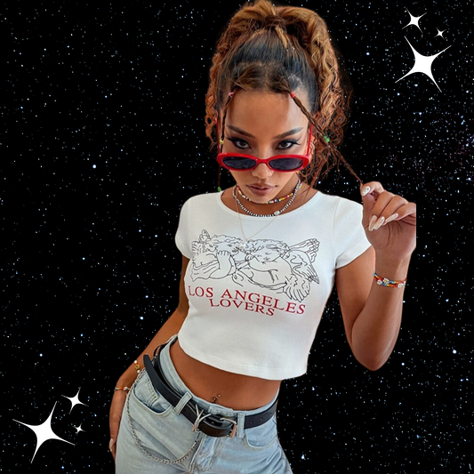 Los Angeles Lovers Crop Tee Shirts & Tops PinkLimes Trending Streetwear