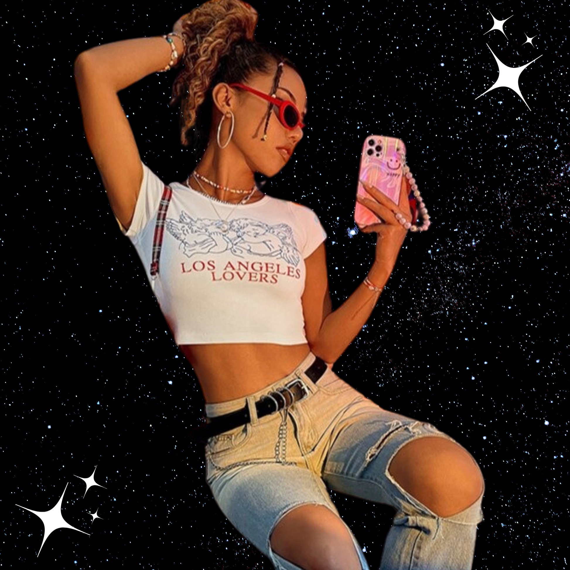 Los Angeles Lovers Crop Tee Shirts & Tops PinkLimes Trending Streetwear