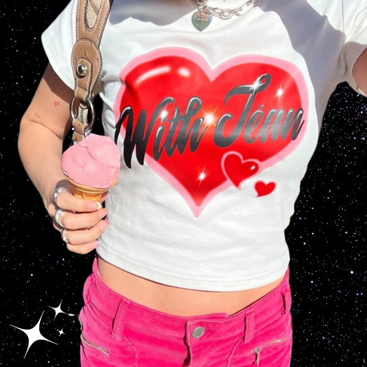 With Jean White Crop Tee Shirts & Tops PinkLimes Trending Streetwear