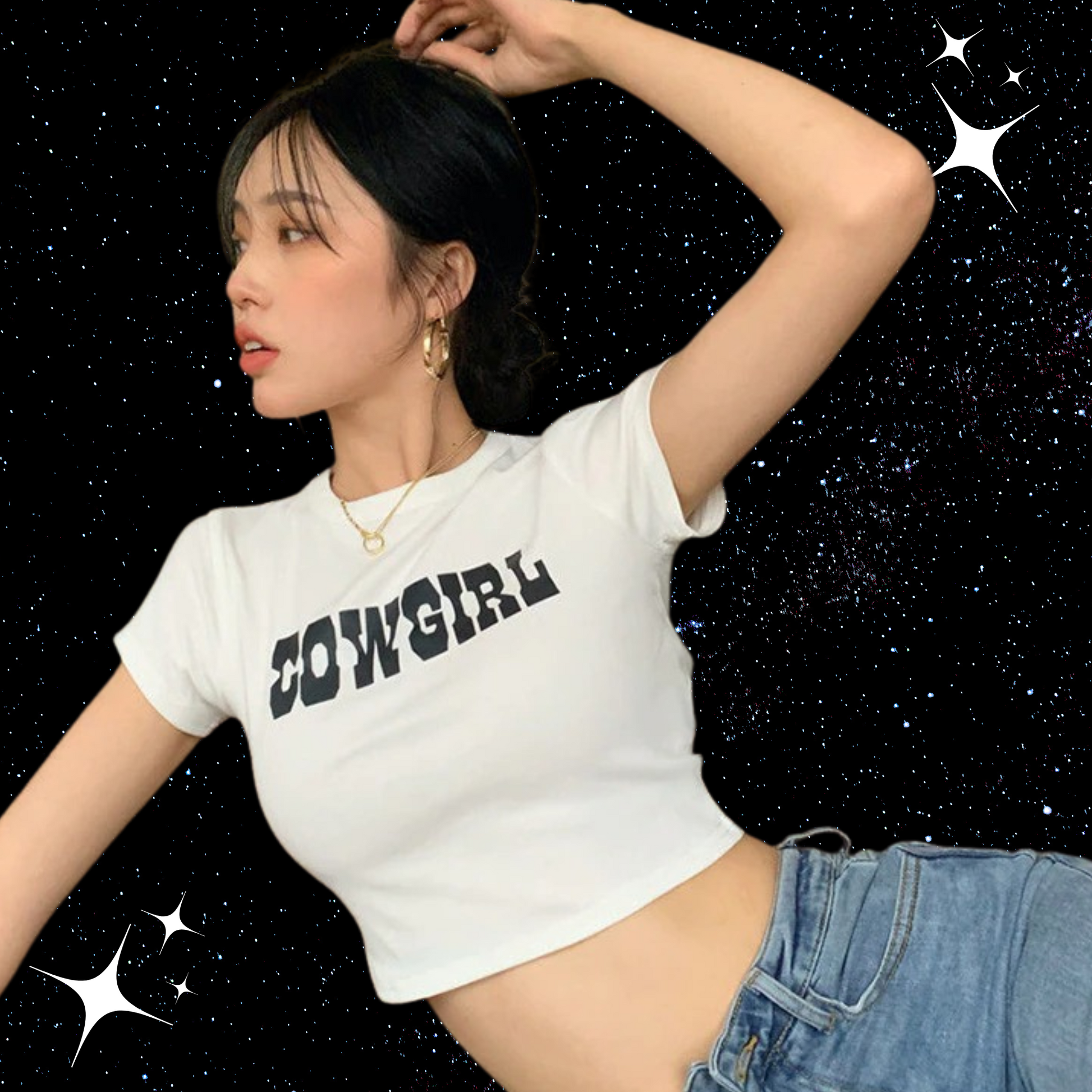 Cowgirl Slogan Crop Tee White Shirts & Tops PinkLimes Trending Streetwear